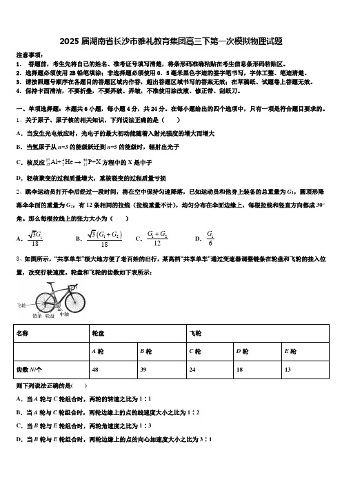 2025届湖南省长沙市雅礼教育集团高三下第一次模拟物理试题含解析