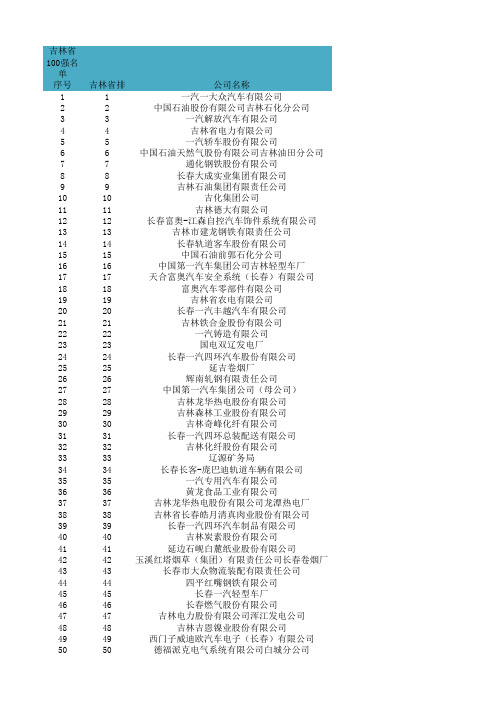 吉林省100强名单