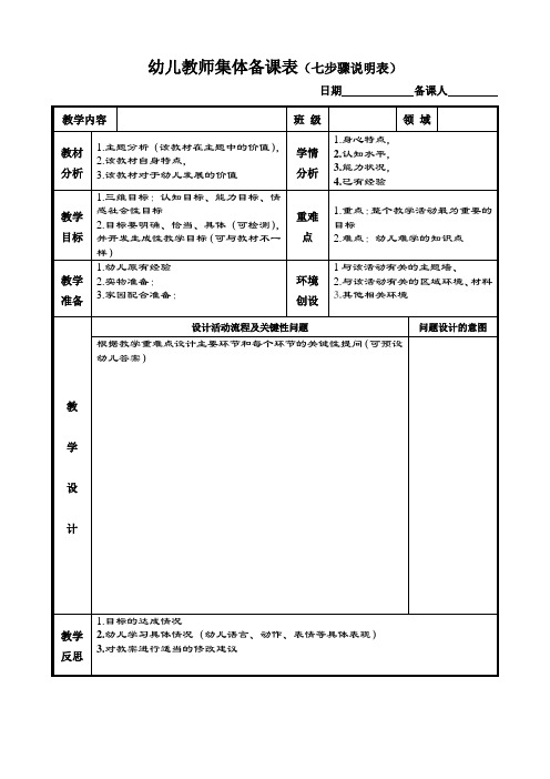 幼儿教师集体备课表(七步骤)