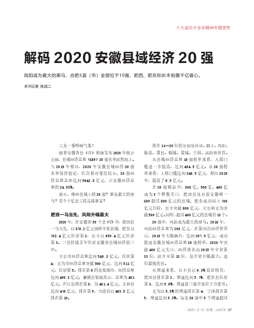 解码2020安徽县域经济20强