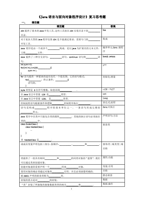 《Java语言与面向对象程序设计》复习资料