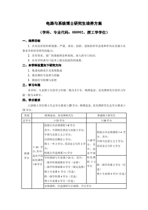 电路与系统博士研究生培养方案