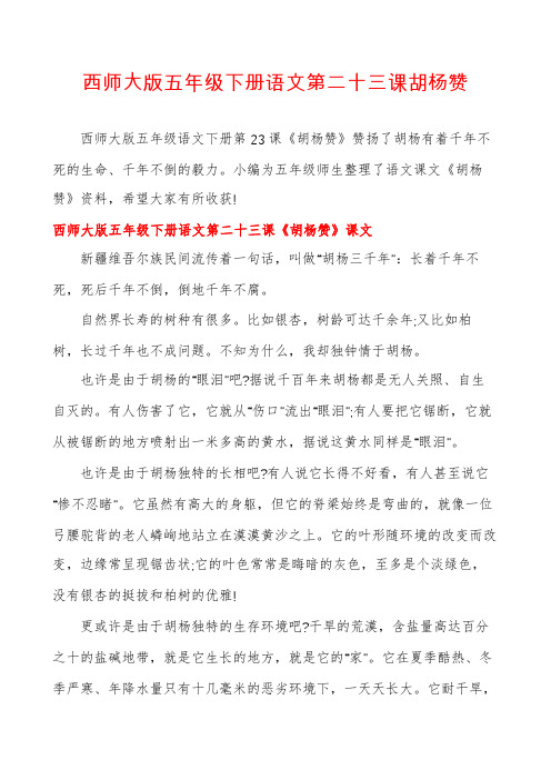 西师大版五年级下册语文第二十三课胡杨赞