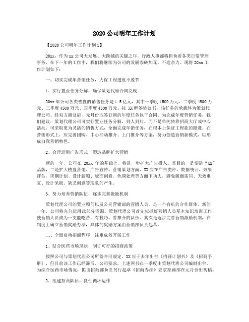 2020公司明年工作计划