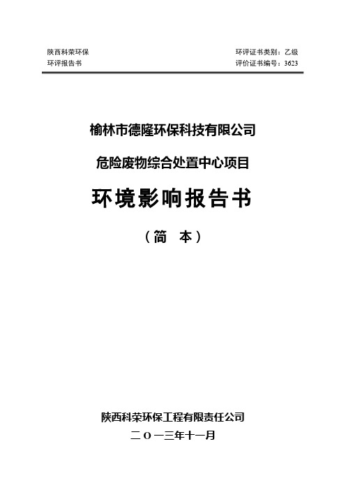 榆林德隆环保科技有限公司危险废物综合处置中心项目立项环境影响评估报告书