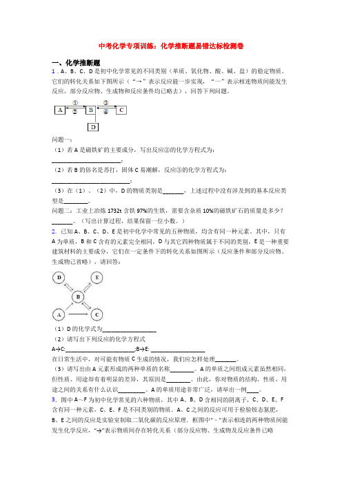 中考化学专项训练：化学推断题易错达标检测卷