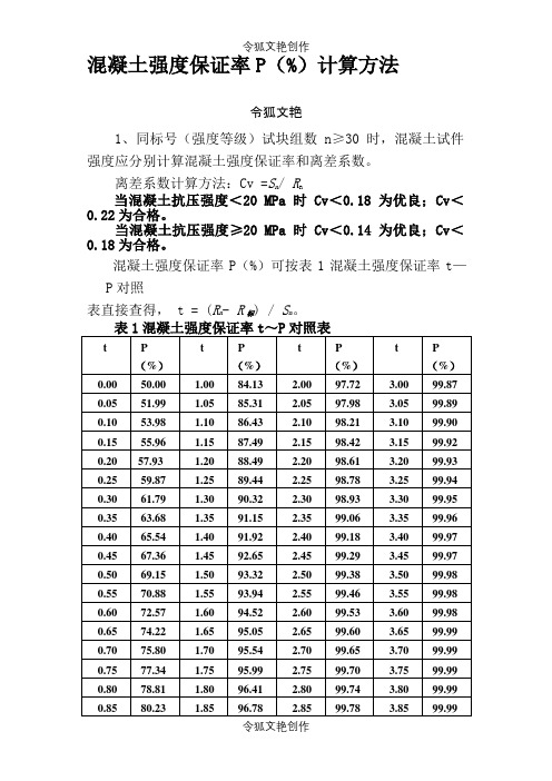 混凝土强度保证率计算方法之令狐文艳创作