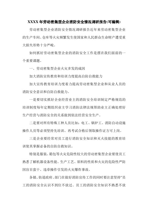 XXXX年劳动密集型企业消防安全情况调研报告(可编辑).doc