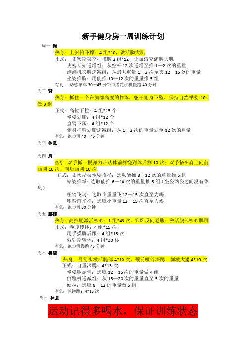 新手健身房一周训练计划