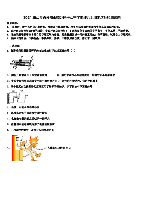 2024届江苏省苏州市姑苏区平江中学物理九上期末达标检测试题含解析