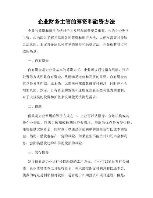 企业财务主管的筹资和融资方法