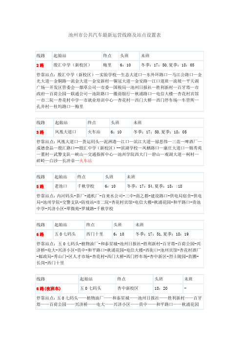 池州市公共汽车最新运营线路及站点设置表