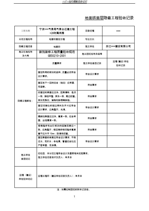 装饰装修隐蔽工程验收记录表(全套范例)17551