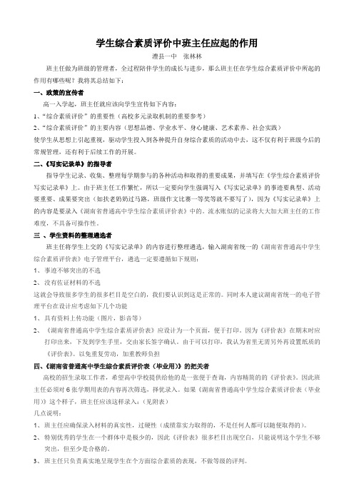 学生综合素质评价中班主任应起的作用