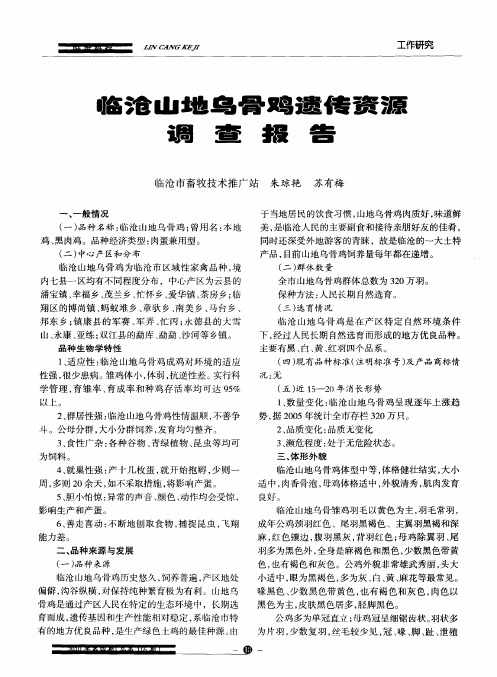 临沧山地乌骨鸡遗传资源调查报告