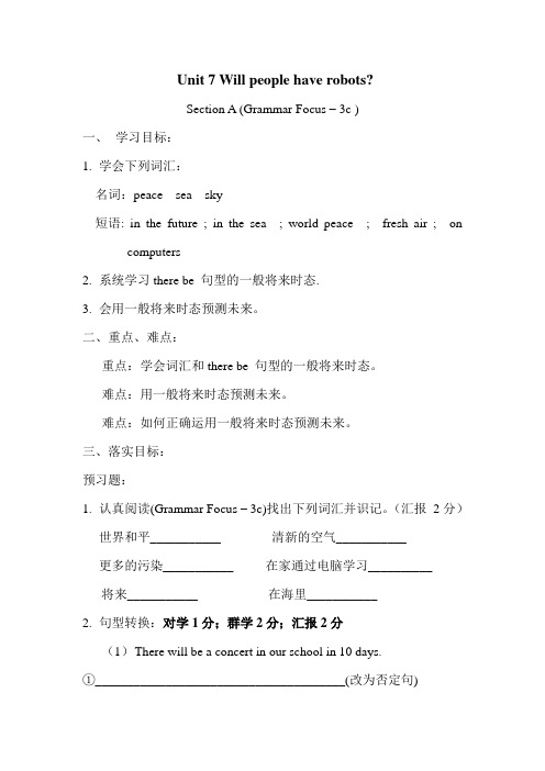 Unit 7 Will people have robotsSection A (Grammar Focus – 3c )