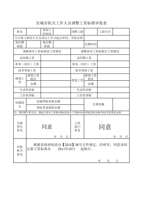 机关工作人员调整工资标准核定表