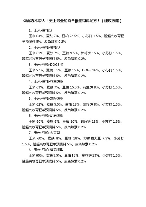 做配方不求人！史上最全的肉羊催肥饲料配方！（建议收藏）