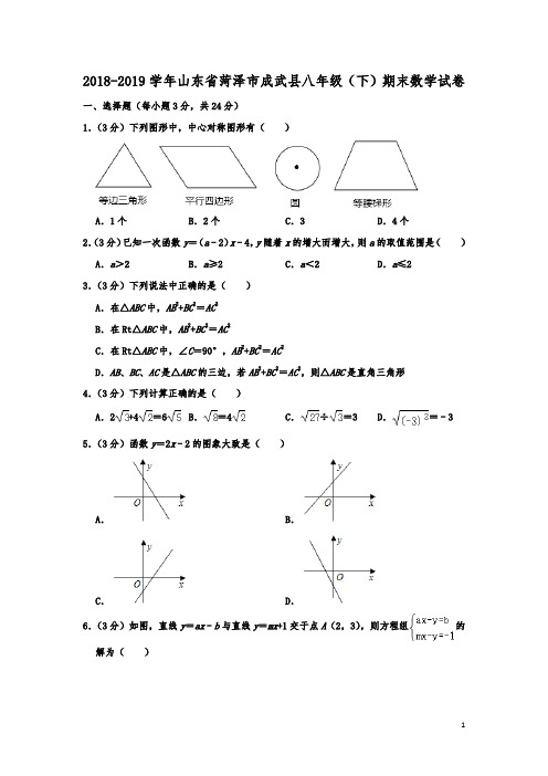 山东省菏泽市成武县2018-2019学年八年级(下)期末数学试卷 解析版