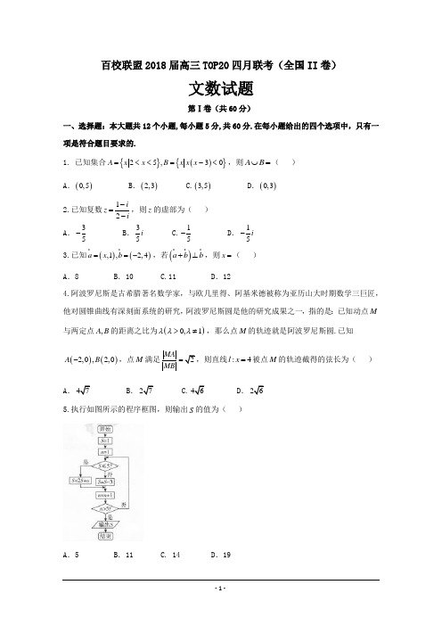 百校联盟2018届高三TOP20四月联考(全国II卷)数学(文)---精校 Word版含答案