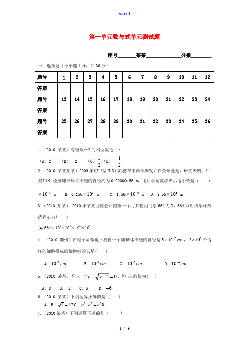 2011年中考数学复习 第一单元 数与式单元测试题(无答案)