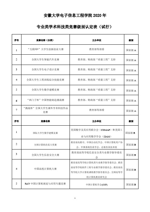 大学大学生科技文化竞赛级别认定汇总表-电子信息工程学院-安徽大学