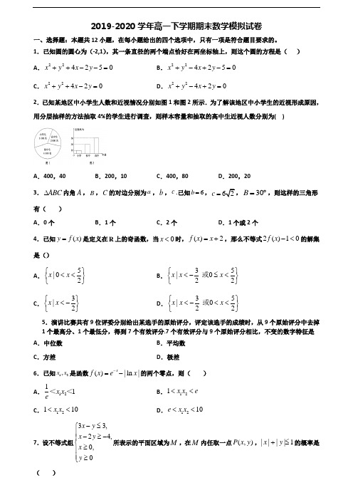 【精选3份合集】贵州省毕节地区2019-2020学年高一数学下学期期末达标测试试题