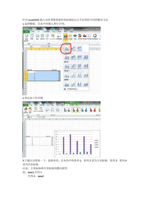 针对excel2010插入双柱型图重叠和坐标轴标记点不在两柱中间的解决方法