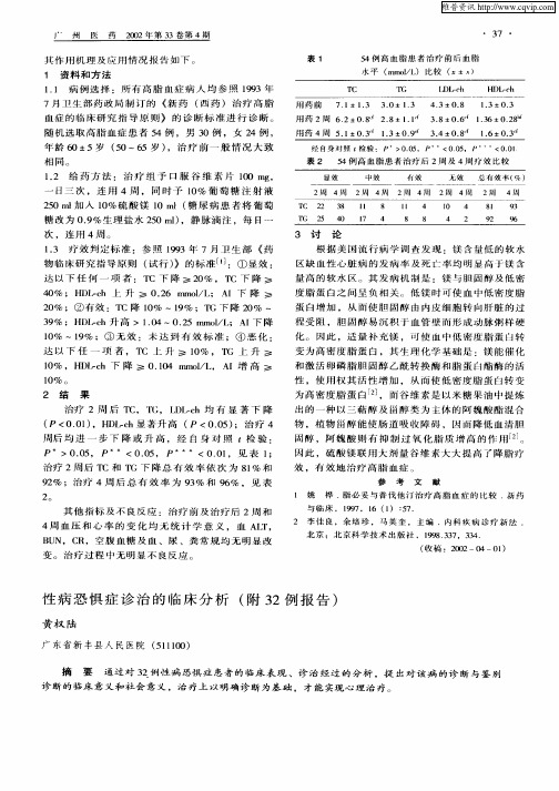 性病恐惧症诊治的临床分析(附32例报告)