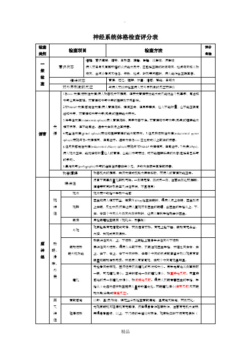 神经系统体格检查评分标准