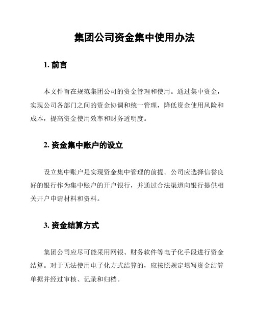 集团公司资金集中使用办法