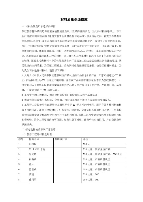 材料质量保证措施