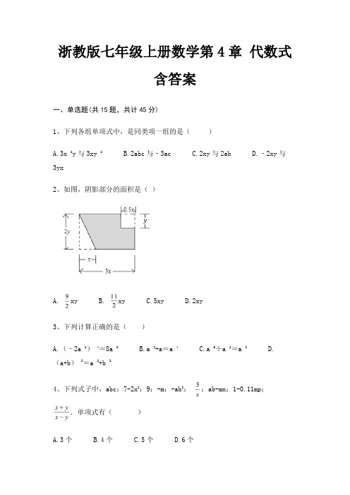 浙教版七年级上册数学第4章 代数式含答案