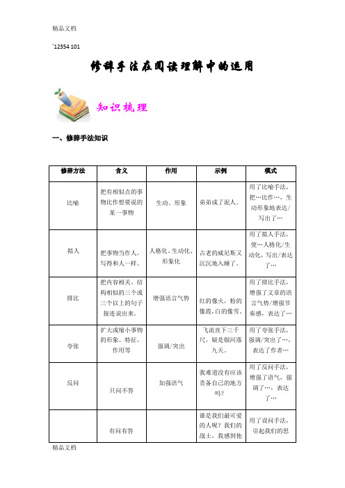 修辞手法在阅读理解中的运用学习资料