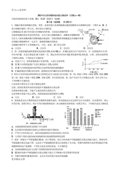 2013石景山区高三一模理科综合能力测试(精校版-含答题纸)演示教学