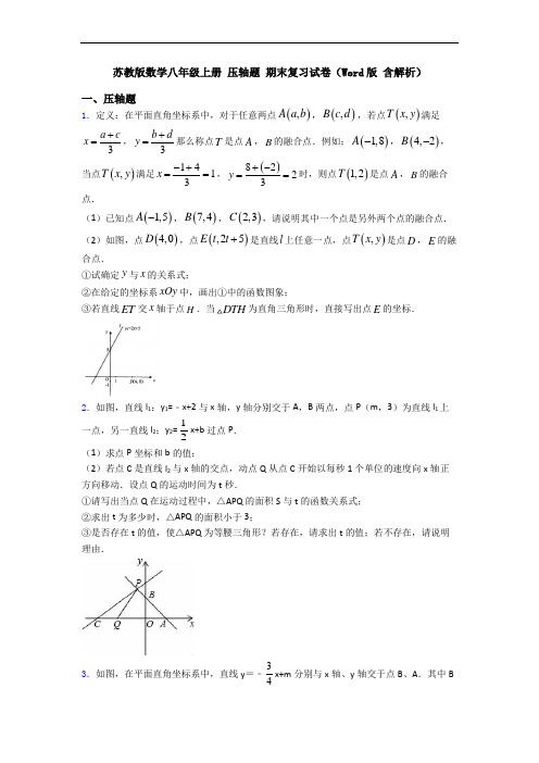 苏教版数学八年级上册 压轴题 期末复习试卷(Word版 含解析)