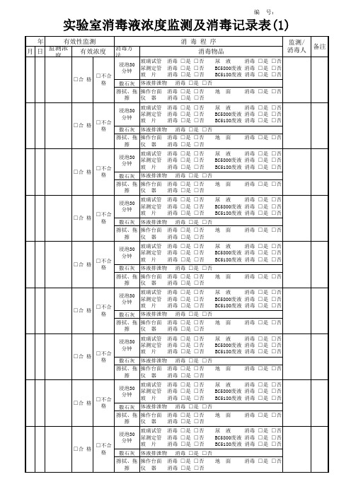 门诊室消毒液浓度监测及消毒记录表(1)