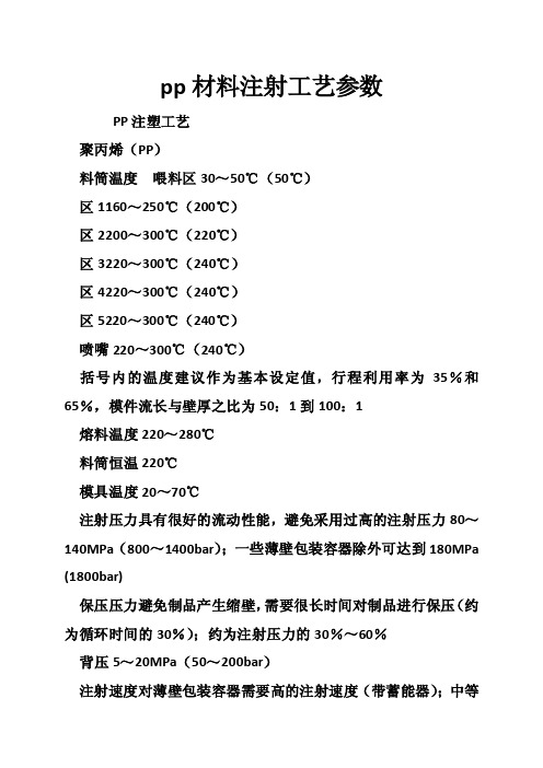 pp材料注射工艺参数