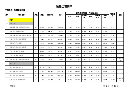 室内设计装潢装修2015预算