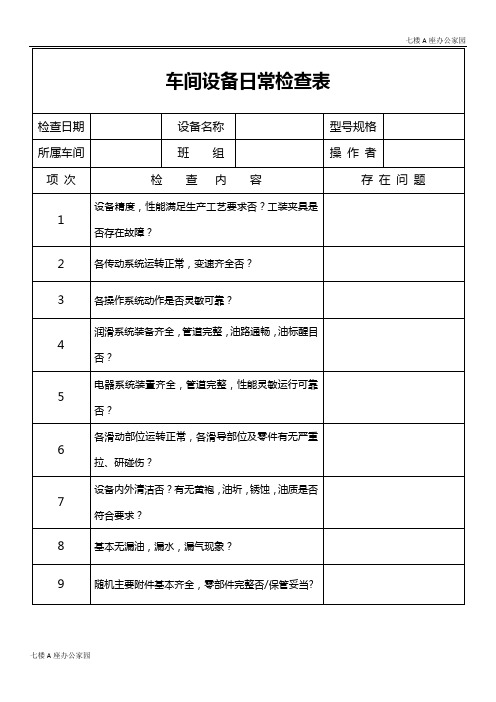 车间设备日常检查表