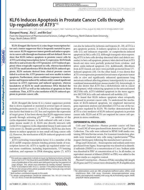 KLF6 Induces Apoptosis in Prostate Cancer Cells through Up-regulation of ATF3