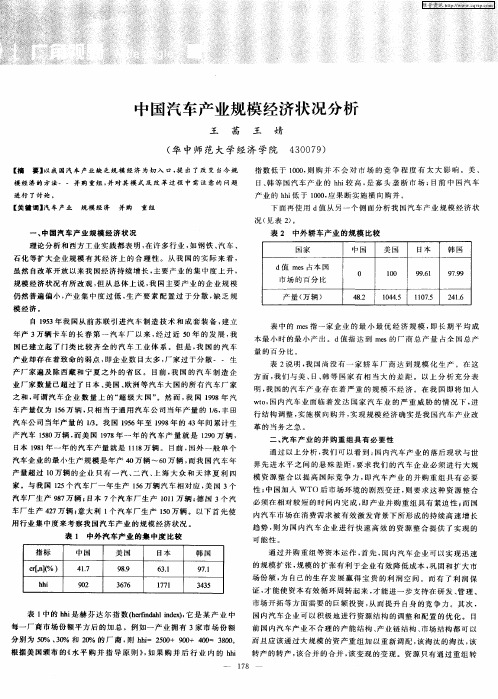 中国汽车产业规模经济状况分析