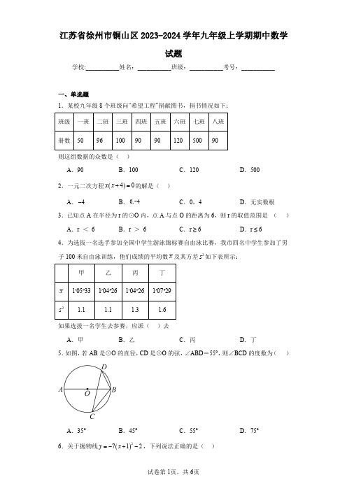 江苏省徐州市铜山区2023-2024学年九年级上学期期中数学试题