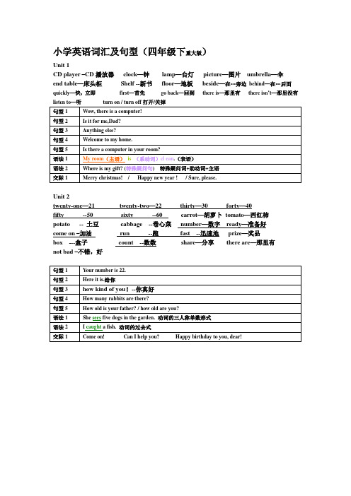 重大版小学4年级下英语