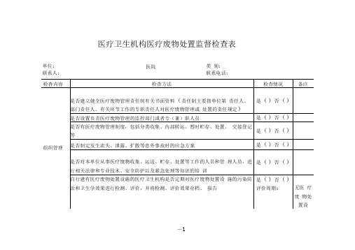 环保院内医疗废物污水处置监督检查表