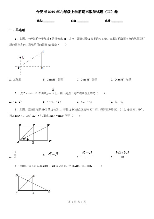 合肥市2019年九年级上学期期末数学试题(II)卷-1