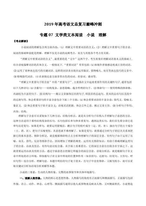 专题07 文学类文本阅读  小说  理解-2019年高考语文总复习巅峰冲刺(解析版)