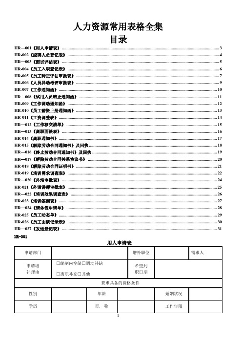 人事部常用表格全集