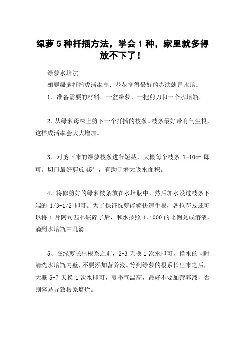 绿萝5种扦插方法,学会1种,家里就多得放不下了!