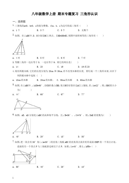 人教版八年级上册期末专题复习试卷：三角形认识(有答案)-(数学)【最新】